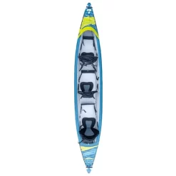 Aufblasbares Kajak Tahe Kayak Air Breeze Full HP3 -Geschäft Für Outdoor-Campingbedarf draufsicht tahe kayak air breeze full hp3 kajak blaues gelbes aufblasbares von oben drei personen erwachsene familienkajak 1000 2 22479